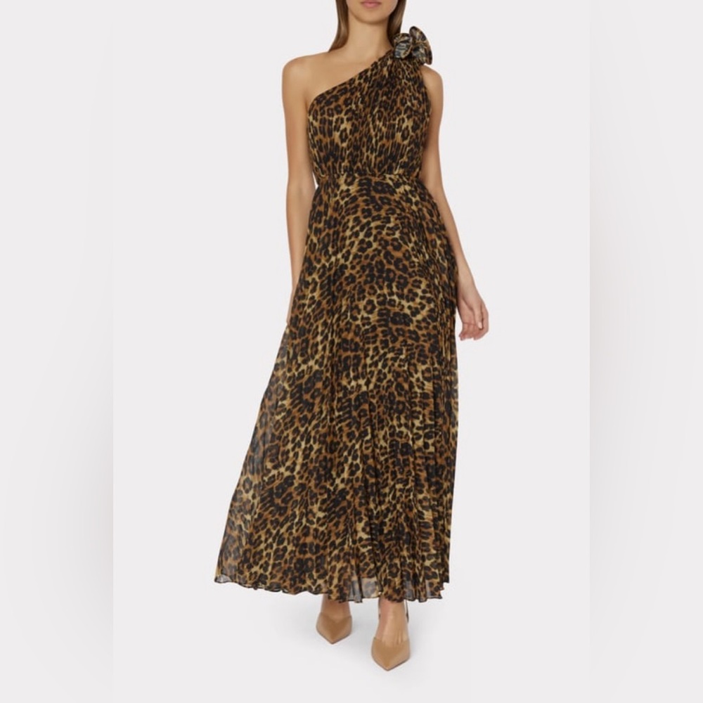 Milly “Gina” Leopard One-Shouldered Floor Length Dress NWT